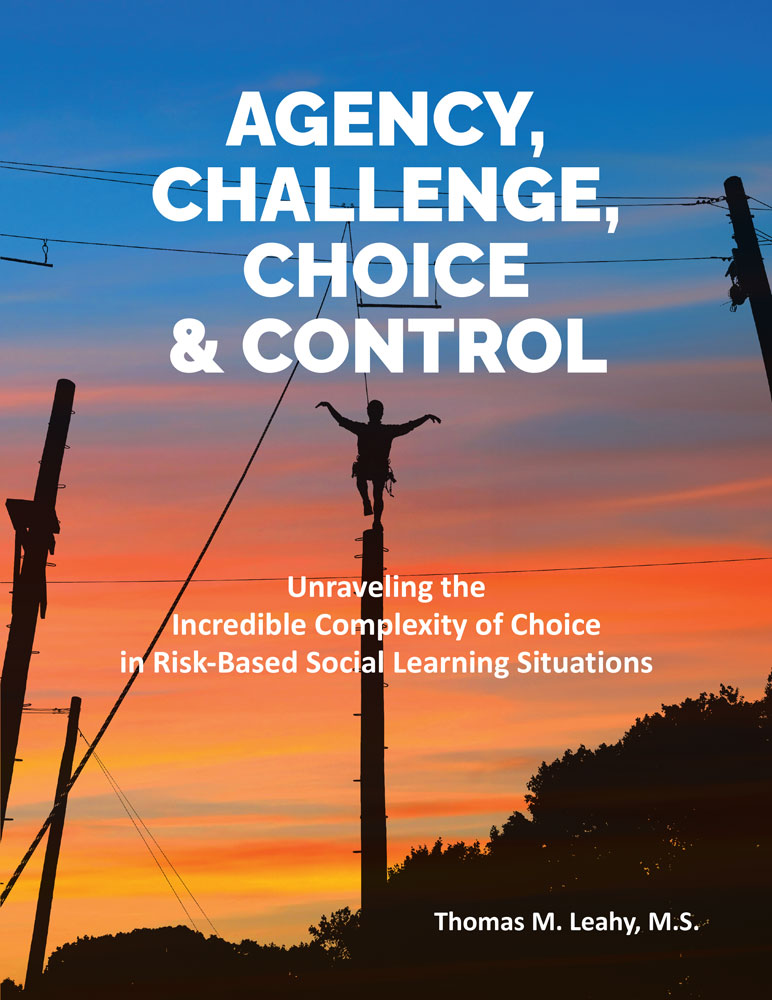 The cover of "Agency, Challenge, Choice, and Control," featuring imagery of individuals engaged in adventurous group activities, symbolizing personal growth and empowerment.