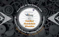 Product image for Maxwell Leadership Conflict Resolution Wheelies, featuring a title card with a gear and question wheel design, indicating a tool for conflict resolution.