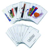 A spread of Metaphor/Feelings Cards showing colorful images and feeling words, ready for group reflection and sharing.