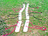 Boardwalkers set with 8 jointed wooden boards, rope handles, and connectors, arranged for group movement and team-building challenges.