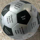 Ice Breaker Thumball with 32 silver and black panels featuring classic icebreaker prompts for group conversation and team building