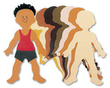 A collection of paper cutouts shaped like people in various skin tones, decorated with colorful markers and craft materials.