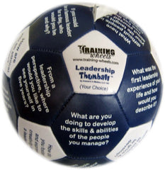 Leadership Thumball with 32 panels featuring reflective leadership questions for group and individual development